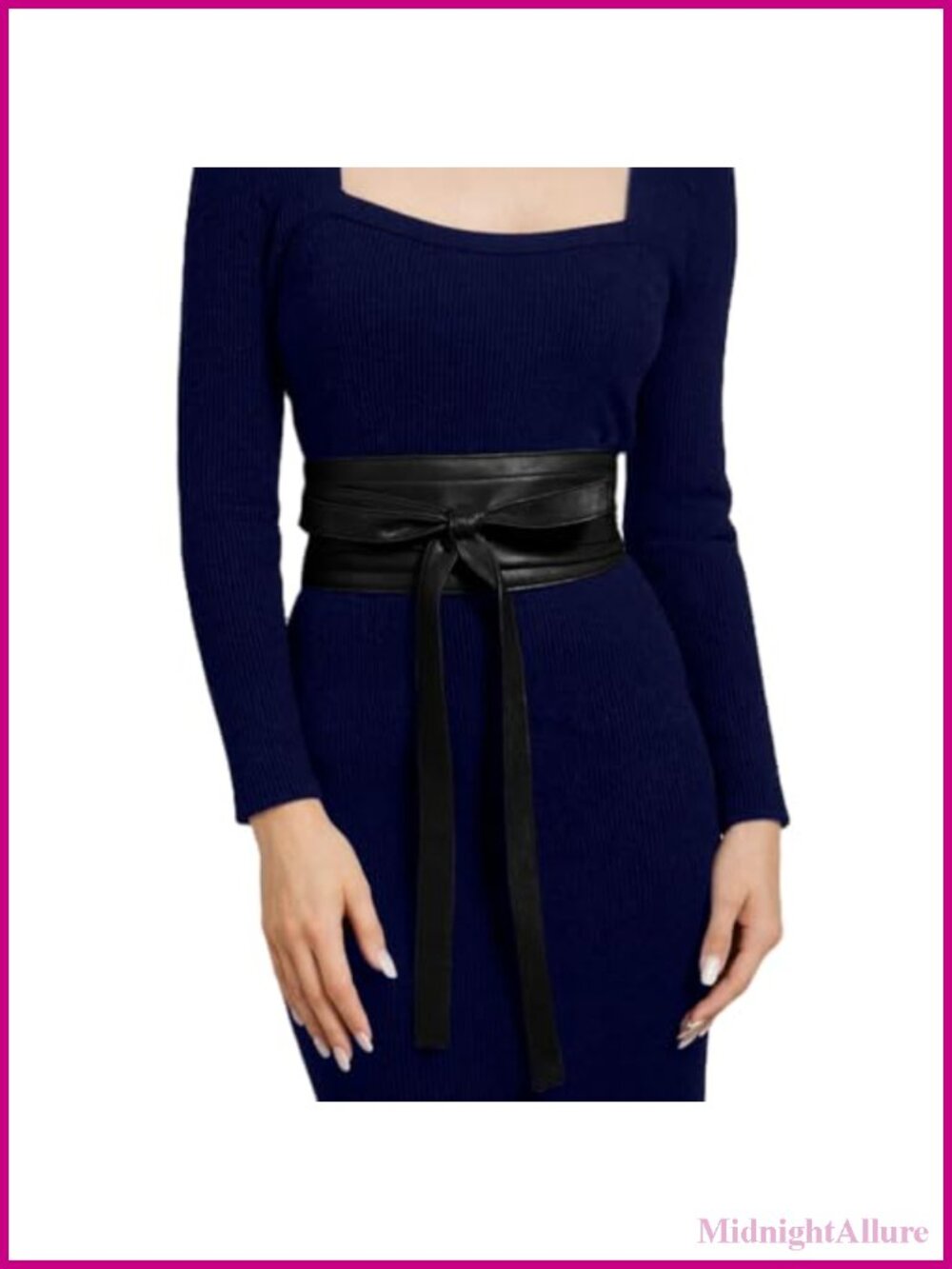 Women's Faux Leather Wide Obi Belt Knotted Waistband for Dress